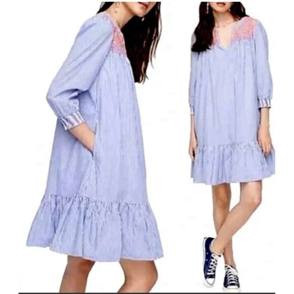 J. Crew Dresses & Skirts - J. Crew Embroidered Popover Dress With Ruffle Hem SZ XXS  100% Cotton